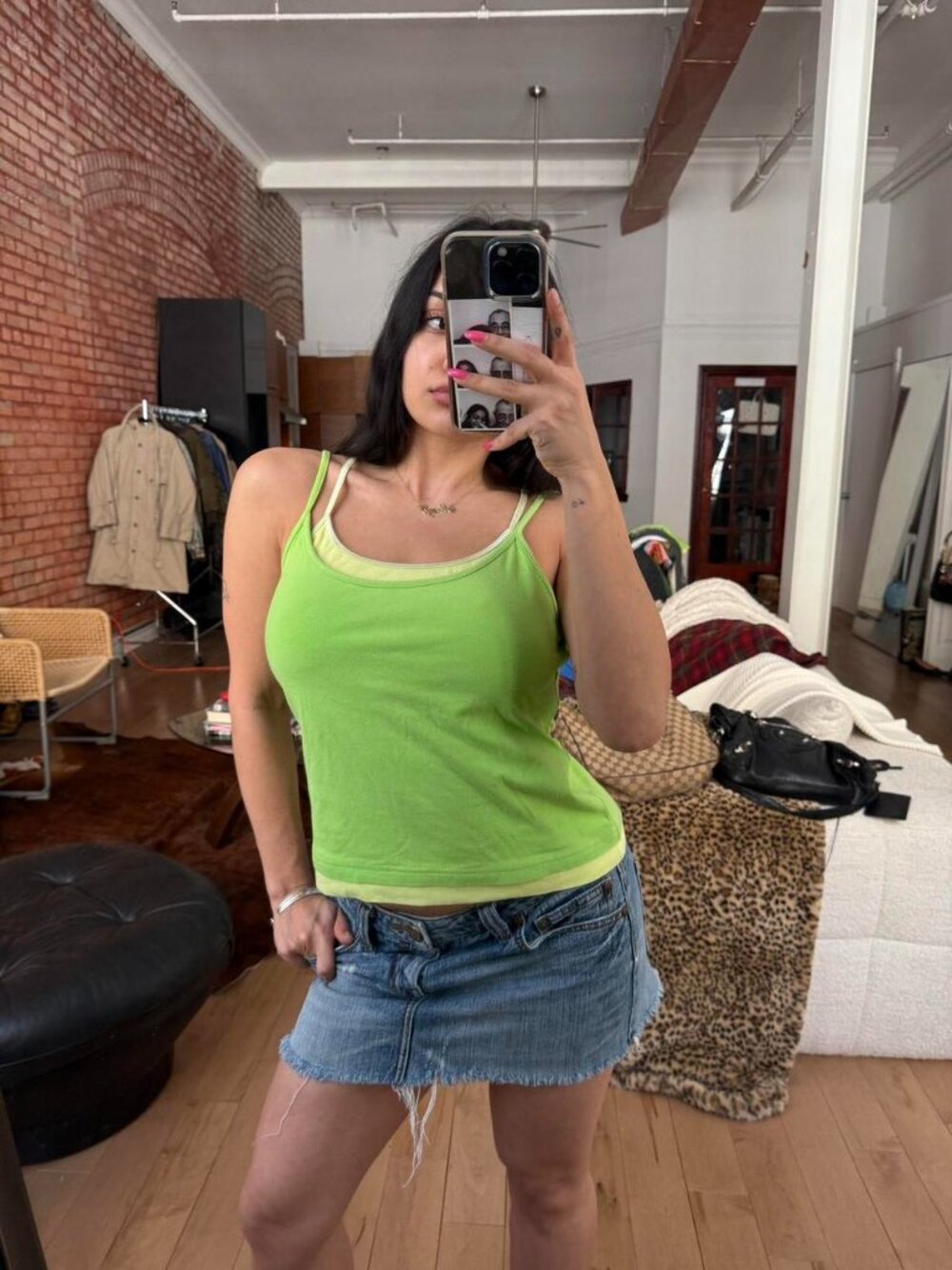 Y2K Layered Green Cami Tank S Lime Sporty Spice